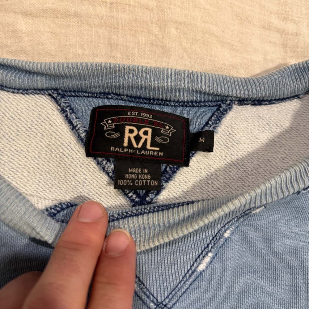 RRL Sweatshirt (*one of a kind*); Faded Indigo Blue; Medium - Picture 5 of 16